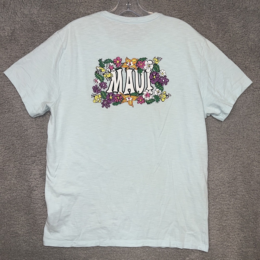 J Crew T Shirt Men's Size L Blue Aloha Maui Hawaii Floral Slub Pocket 2-Side Tee